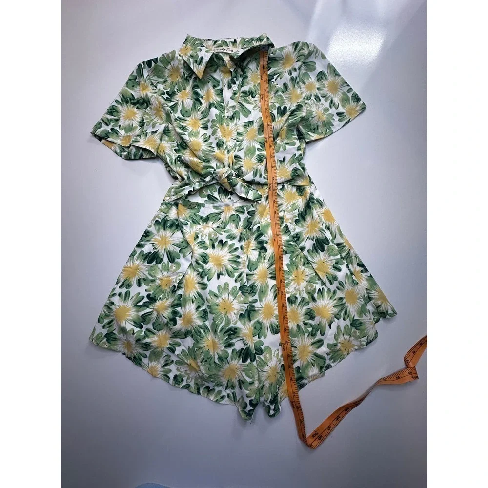 Hello Molly Ruby Seas Green/White/Yellow Floral Midriff Cut Out Romper- US6 - Picture 11 of 12